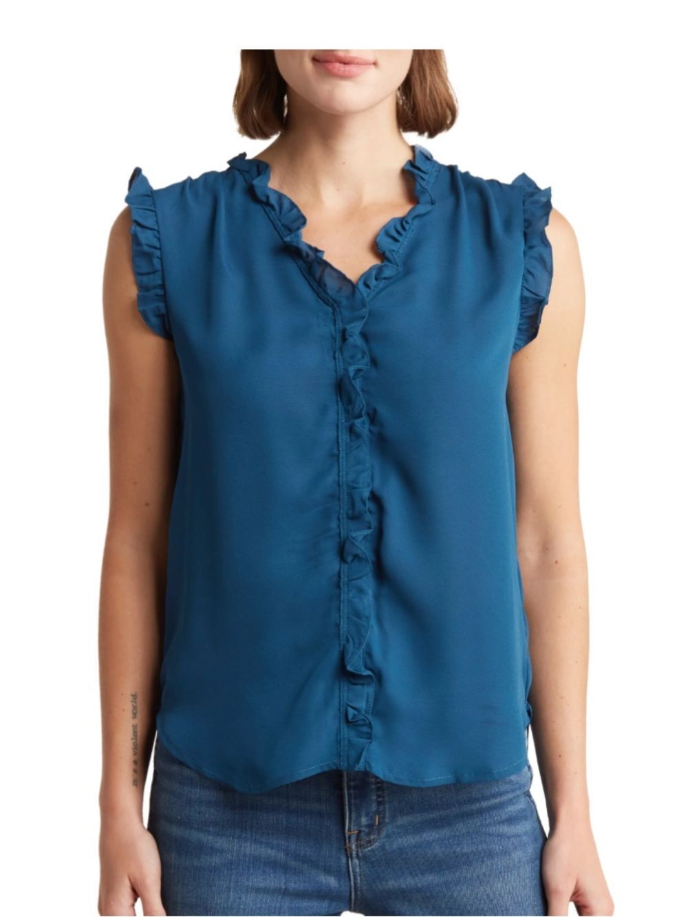 PHILOSOPHY BY RPUBLIC CLOTHING Ruffle Detail V-Neck BlousePEACOCK, Small